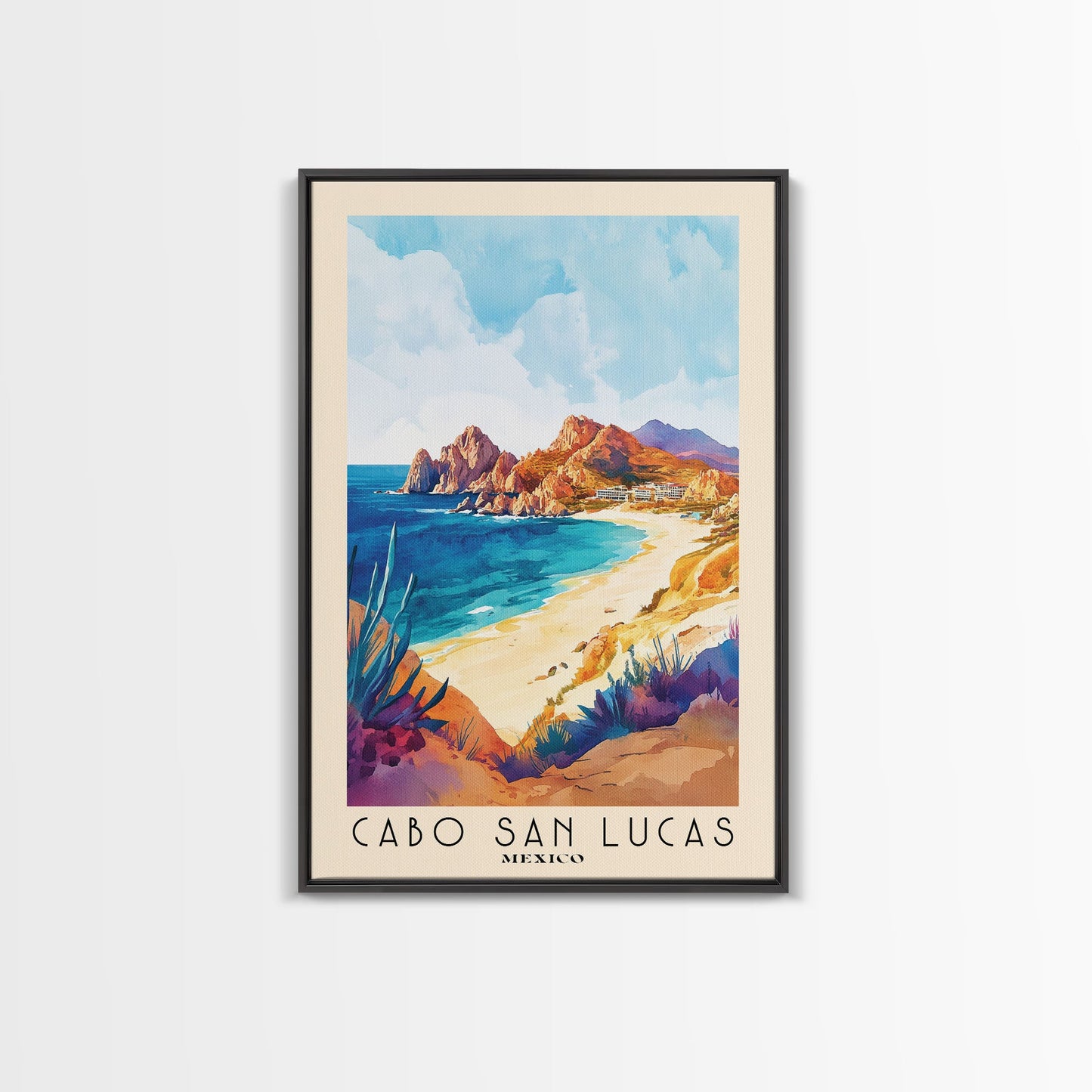 Cabo San Lucas, Mexico Watercolor Print, Vacation Gift, Mexico Wall Art, Beach Painting, Beach Decor, Large Wall Art, Wood Frame Art