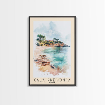 Cala Pregonda, Spain Watercolor Print, Vacation Gift, Spain Wall Art, Beach Painting, Beach Decor, Large Wall Art, Wood Frame Art