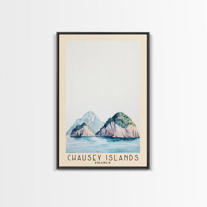 Chausey Islands, France Watercolor Beach Print, Vacation Gift, France Wall Art, Framed Canvas Print, Framed Beach Painting