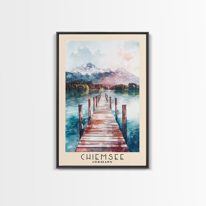 Chiemsee, Germany Watercolor Print, Vacation Gift, Germany Wall Art, Beach Painting, Beach Decor, Large Wall Art, Wood Frame Art
