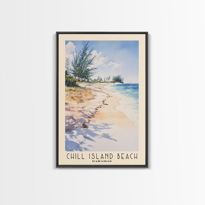 Chill Island Beach, Bahamas Watercolor Beach Print, Vacation Gift, Bahamas Wall Art, Framed Canvas Print, Framed Beach Painting