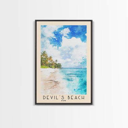 Devil’s Beach, Fiji Watercolor Beach Print, Vacation Gift, Fiji Wall Art, Beach Painting, Beach Decor, Beach Painting