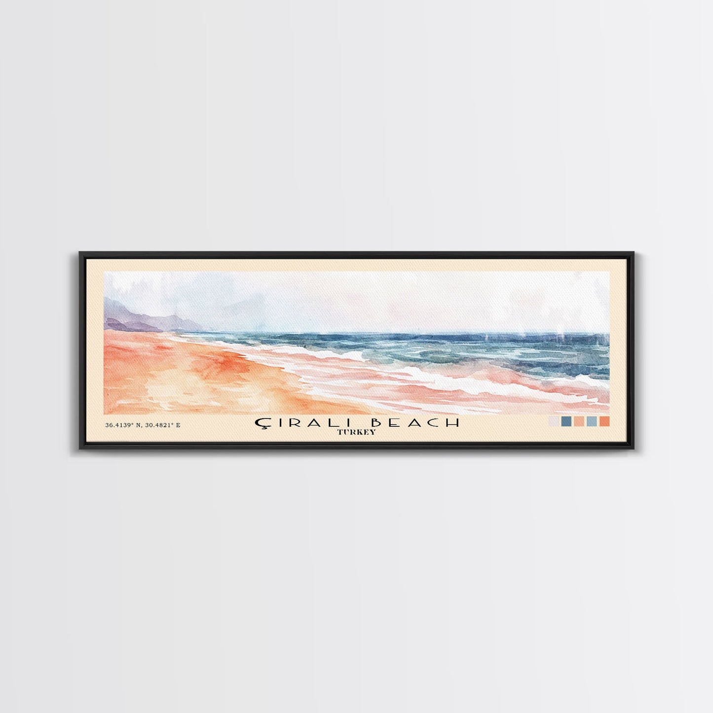 Çıralı Beach, Turkey Watercolor Print, Vacation Gift, Turkey Wall Art, Beach Painting, Beach Decor, Large Wall Art, Wood Frame Art