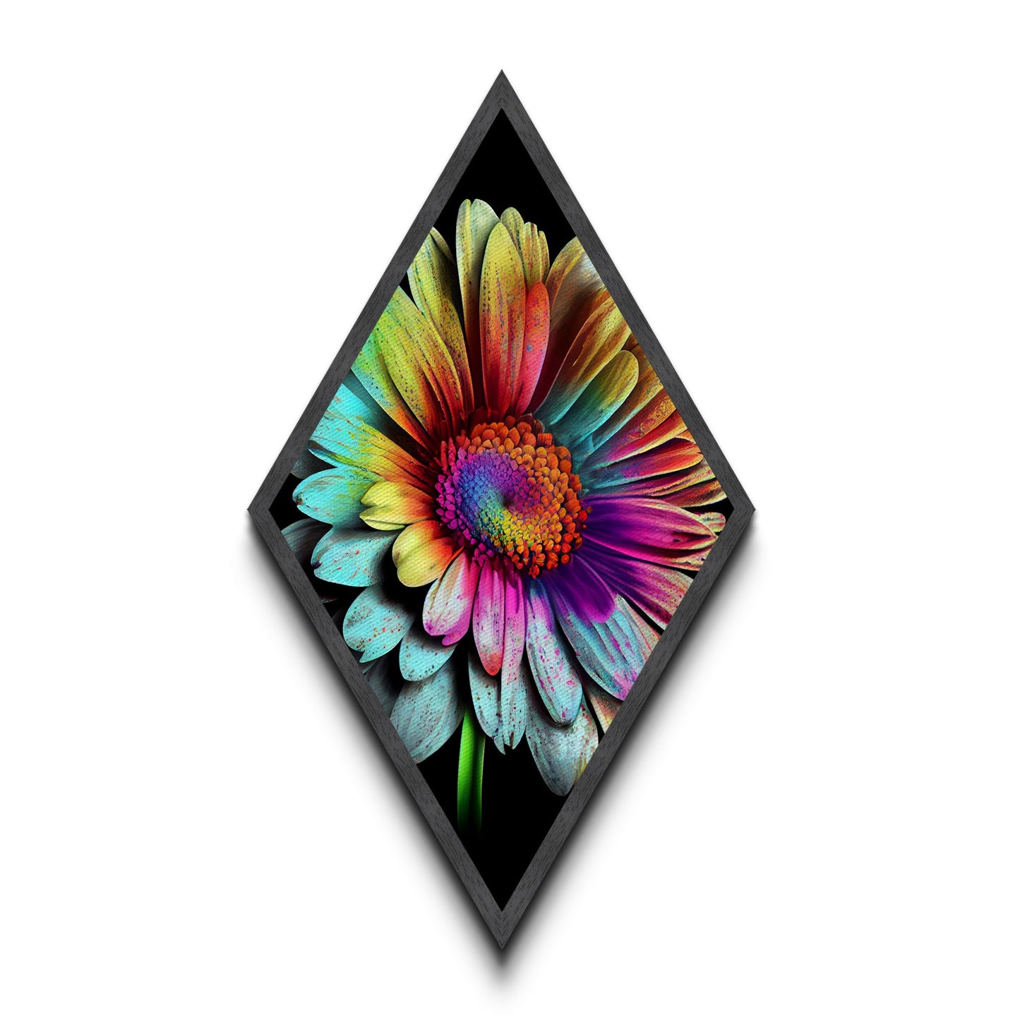 Funky Rainbow Flower Print, Canvas Embossed Wall Art, Diamond Shaped Art