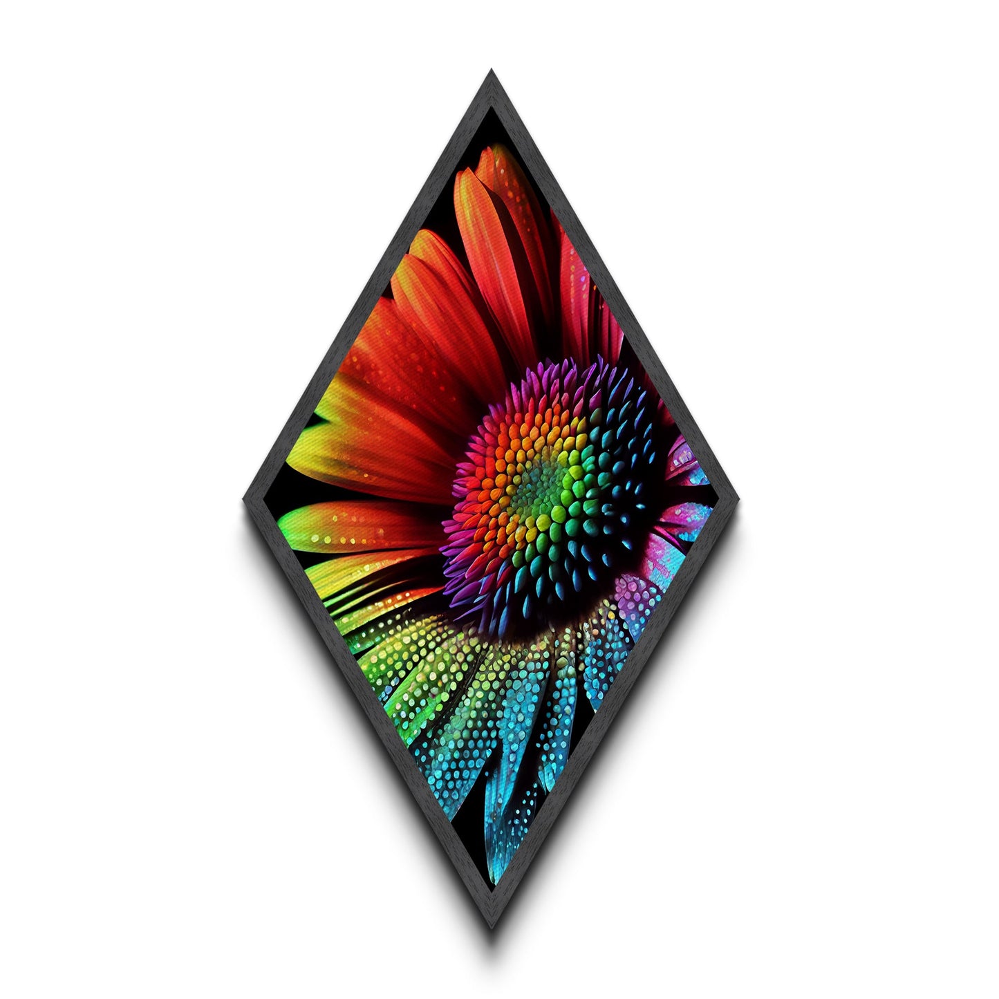 Rainbow Sunflower Painting Print, Diamond Shaped Wall Art, Canvas Embossed Art Print