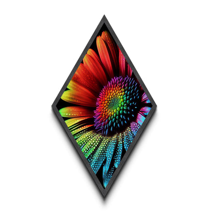 Rainbow Sunflower Painting Print, Diamond Shaped Wall Art, Canvas Embossed Art Print