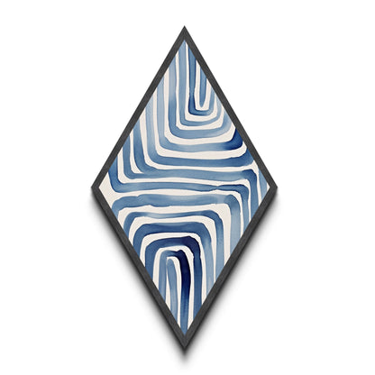 Spiral Indigo Maze Diamond Shaped Canvas Textured Print, Bold Modern Abstract Art, Geometric Blue Watercolor Wall Design