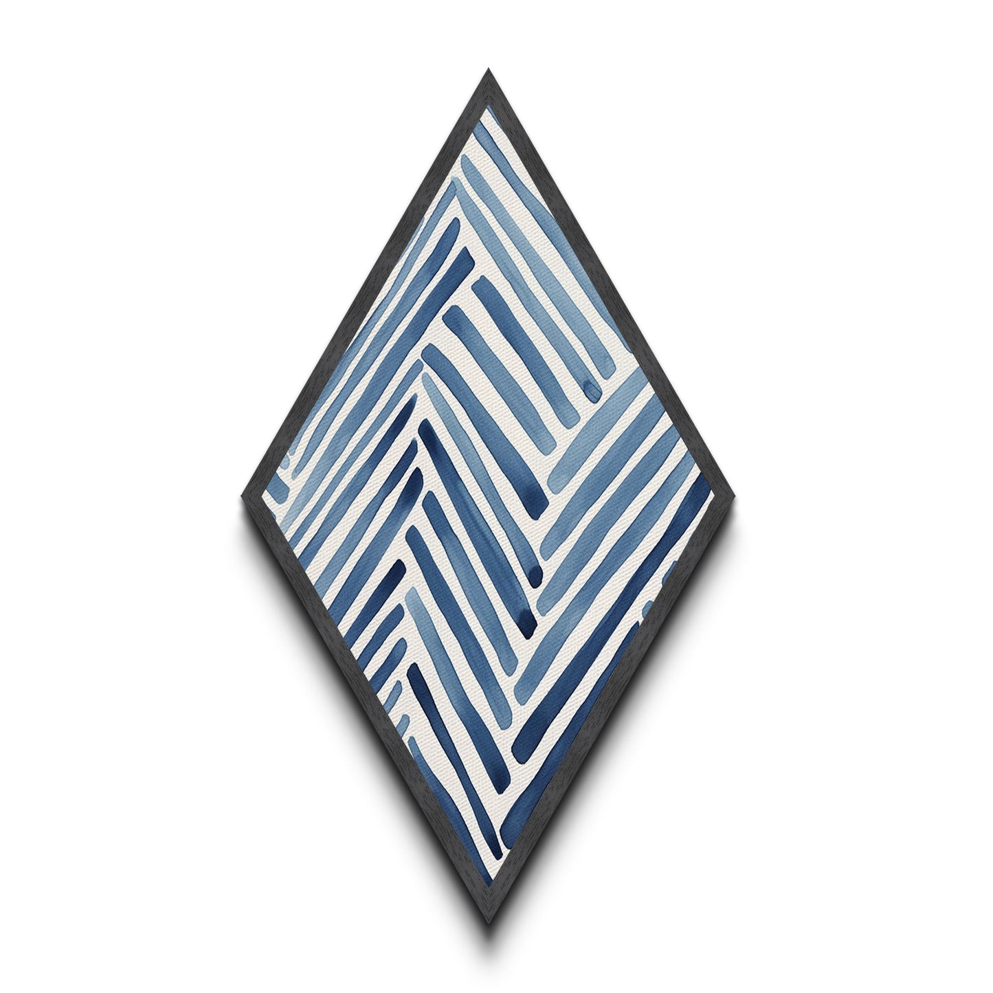 Coastal Stripe Pattern Diamond Shaped Navy Indigo Lines Canvas Embossed Print Modern Abstract Wall Art Nautical Geometric Decor