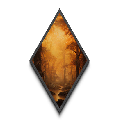 Fall In The Forest, Canvas Textured Print, Diamond Shaped Landscape Painting, Retro Home Decor, Nature Painting