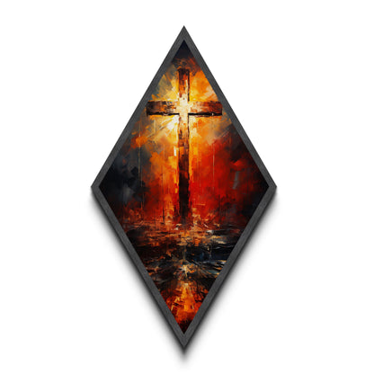 Watercolor Painting Print Of a Cross, Funky Christian Decor, Canvas Art, Canvas Textured Print Wall Art, Diamond Shaped Wall Art