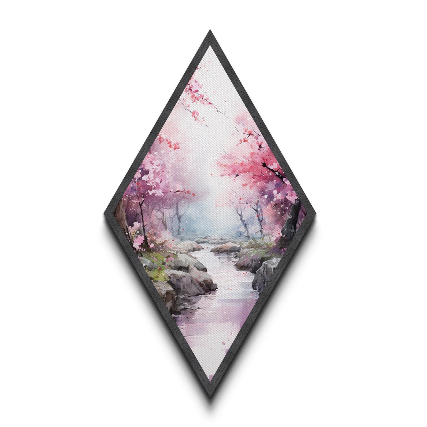 Cherry Blossoms In Spring, Diamond Shaped Canvas Embossed Wall Art, Canvas Texture Art, Japanese Inspired Wall Art, Statement Piece