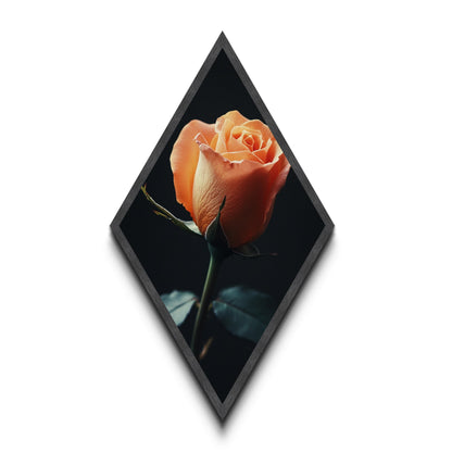 Soft Peach Rose Diamond Shaped Canvas Embossed Print, Floral Minimalist Wall Art, Romantic Moody Botanical Fine Decor