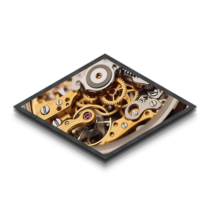 Horology Precision Gears Diamond Shaped Canvas Embossed Print, Steampunk Clockwork Art, Industrial Style Decor, Watchmaker Gift