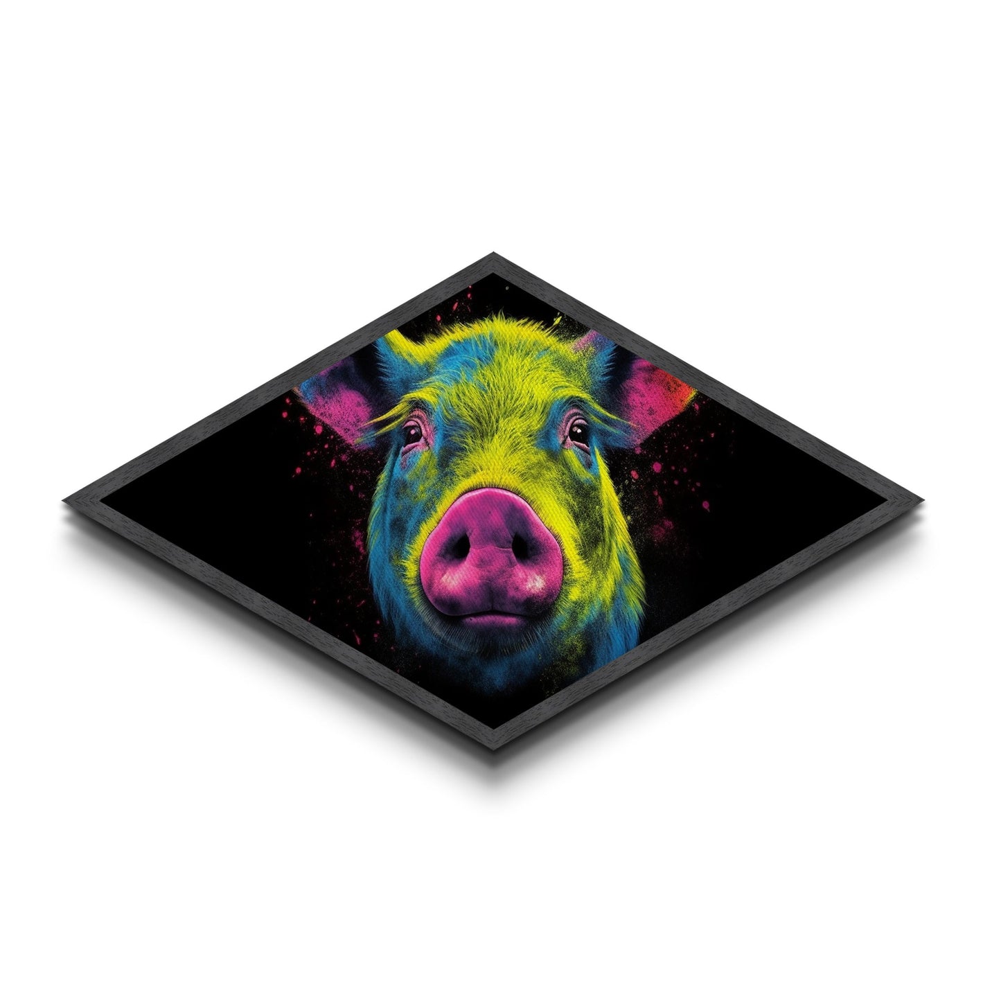 Psychedelic Pig Face – Diamond Shaped Canvas Art Print, Bold Animal Decor, Color Pop Wall Accent, Modern Farmhouse Nursery Gift