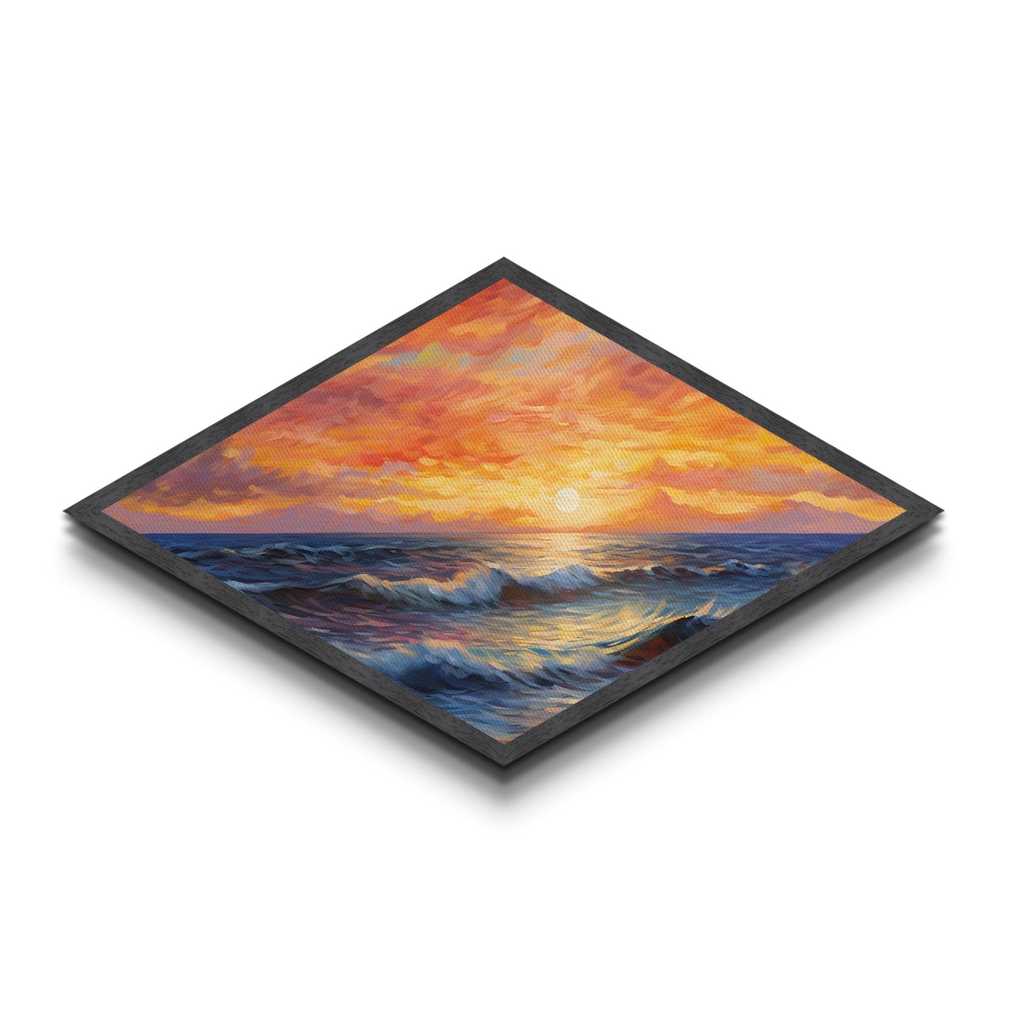 Ocean Sunset Diamond Shaped Canvas Art Print, Nautical Seascapes Painting, New England Style Art, Lakehouse Or Beach house Decor