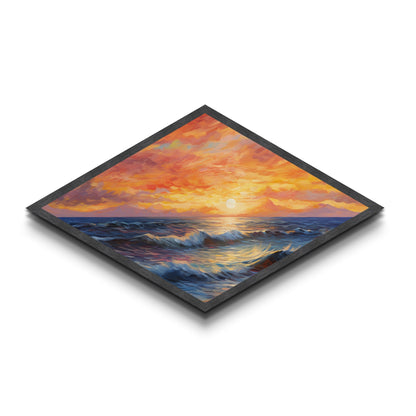 Ocean Sunset Diamond Shaped Canvas Art Print, Nautical Seascapes Painting, New England Style Art, Lakehouse Or Beach house Decor