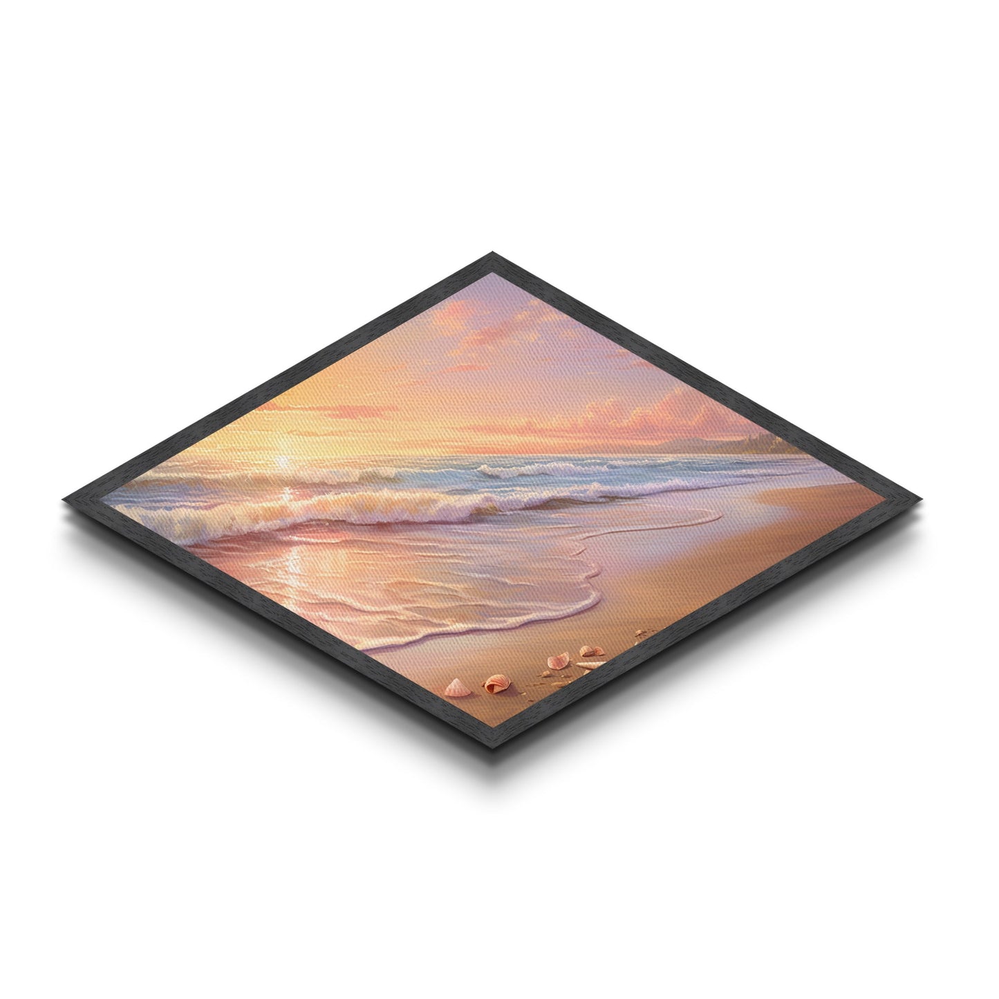 Sunset Over The Ocean Wood Framed Canvas Art Print, Nautical Painting, Seascapes Painting, Beach House Decor, Pacific Ocean Art