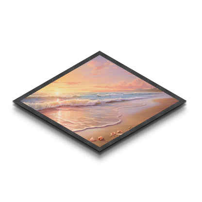 Sunset Over The Ocean Wood Framed Canvas Art Print, Nautical Painting, Seascapes Painting, Beach House Decor, Pacific Ocean Art