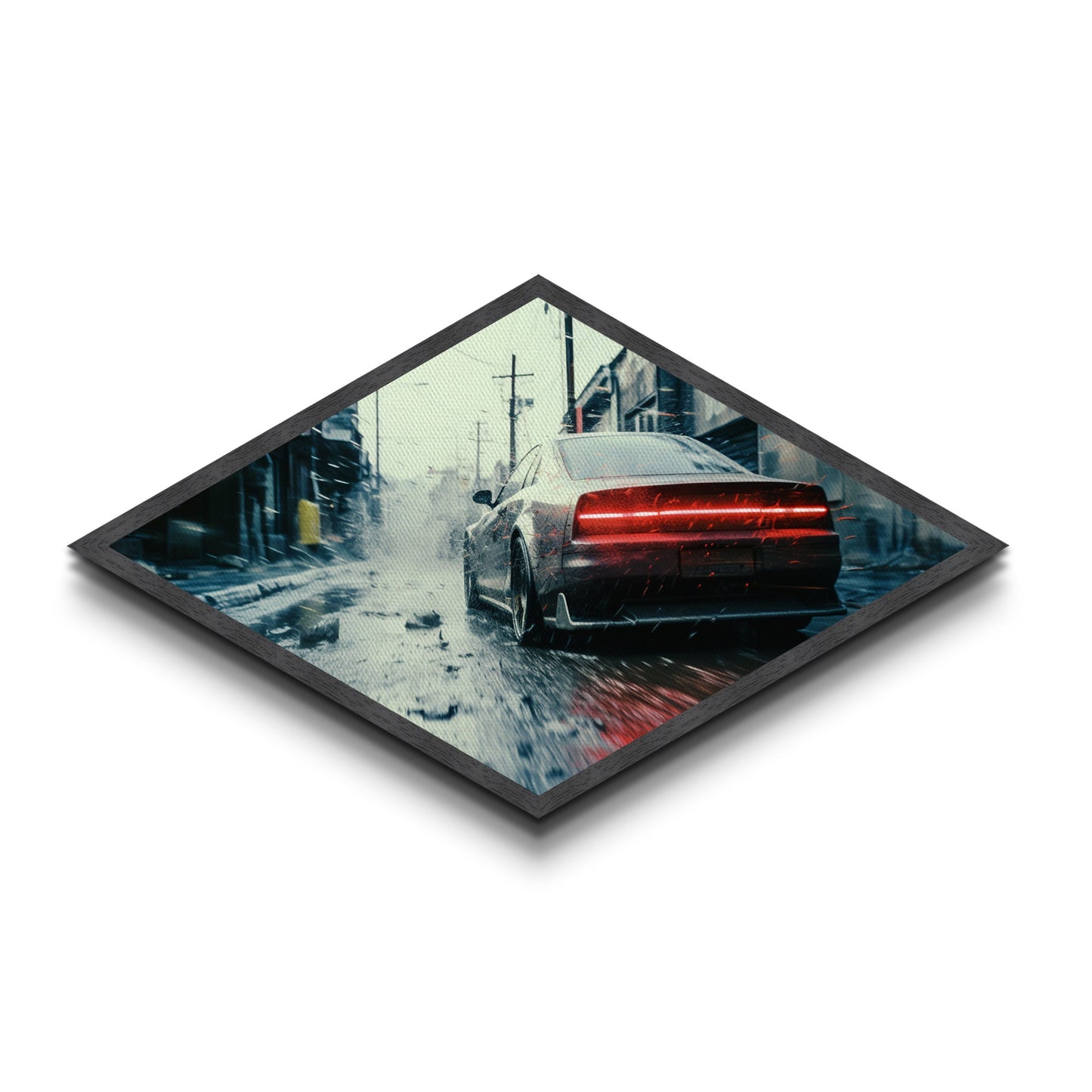 Diamond Shaped Street Racer – Canvas Art Print with Gritty Urban Car Scene, Dark City Decor, Automotive Gift, Man Cave Wall Art