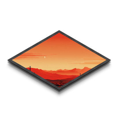 Desert Horizon Glow Diamond Shaped minimalist desert sunset Canvas Embossed Print warm orange tones boho bedroom or office accent
