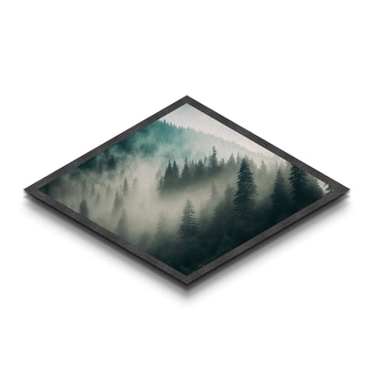 Misty Forest Layers Diamond Shaped Nature Landscape Canvas Textured Print Evergreen Pine Foggy Mountains Calm Woodland Tranquil Decor