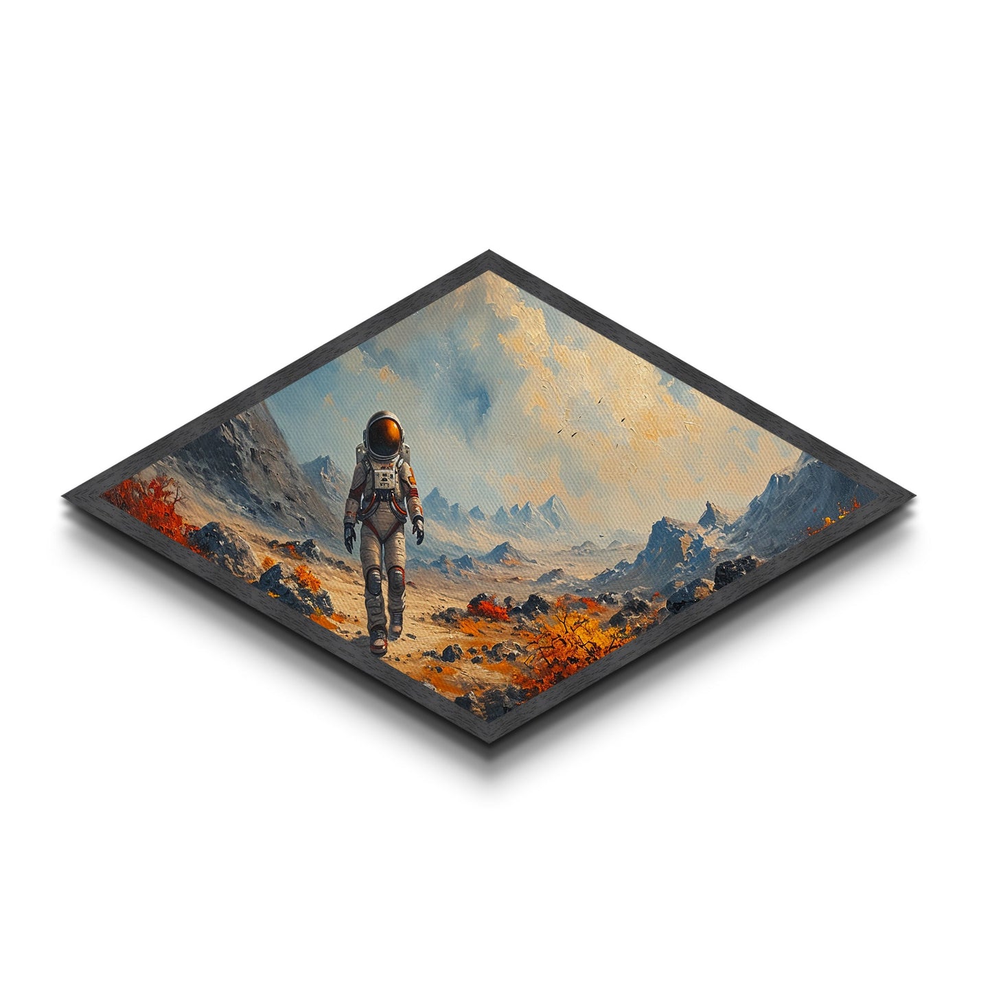 Astronaut Frontier Journey Diamond Shaped Canvas Textured Print space exploration art sci-fi galaxy wall art gift idea