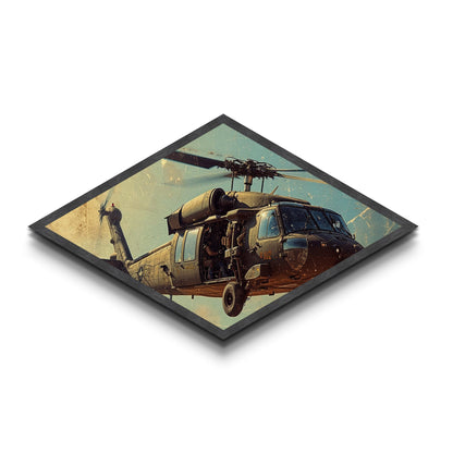 Combat Helicopter Lift Diamond Shaped Canvas Embossed Print military aviation wall art patriotic decor man cave centerpiece