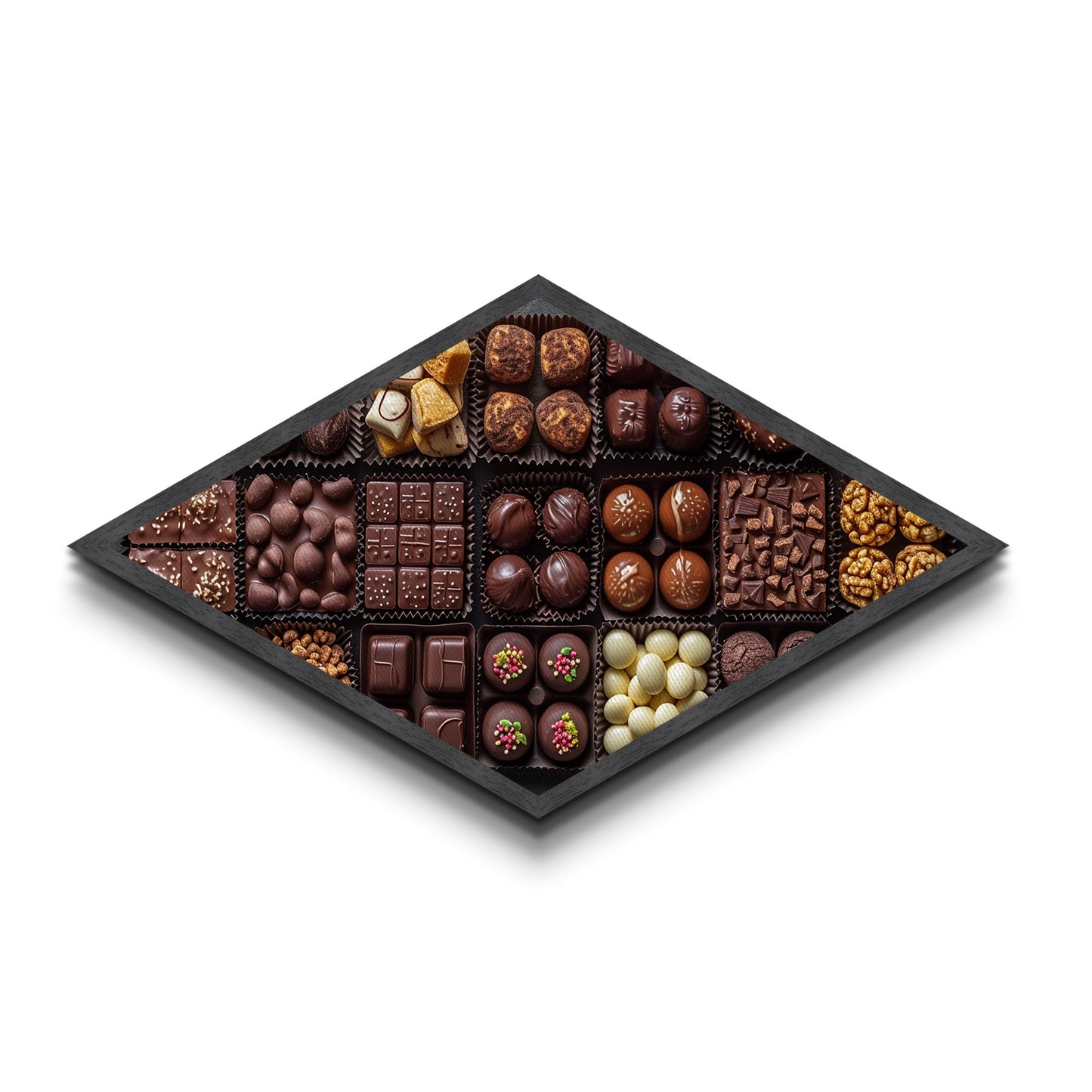 Chocolate Bliss Box Diamond Shaped Canvas Textured Print Gourmet Sweets Wall Art Kitchen Decor Foodie Gift Valentine's Day