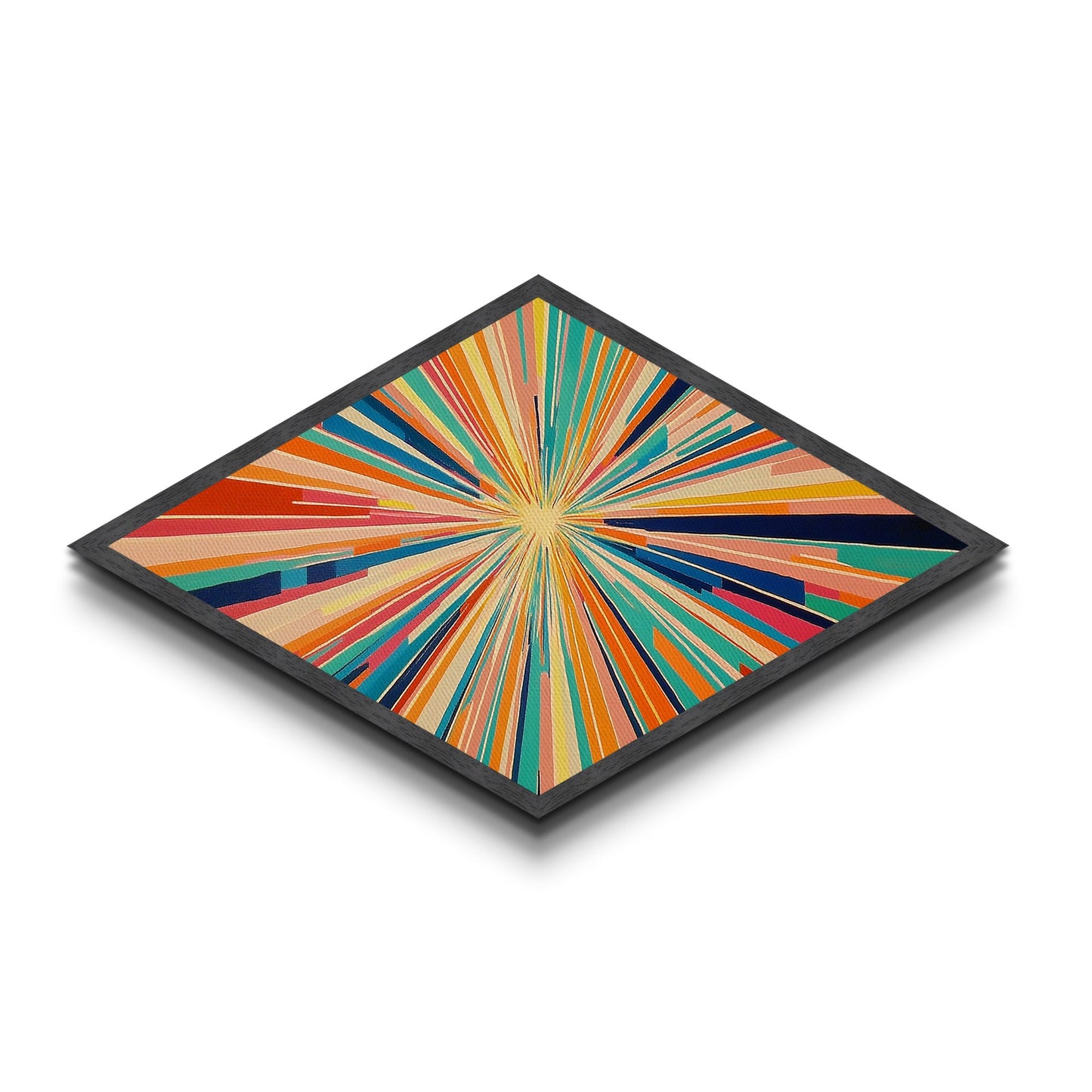 Retro Midcentury Modern Diamond Shaped Canvas Art Print, Color Burst, Green, Yellow and Red Swirl, Colorful Above Sofa Art