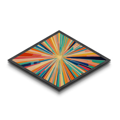 Retro Midcentury Modern Diamond Shaped Canvas Art Print, Color Burst, Green, Yellow and Red Swirl, Colorful Above Sofa Art