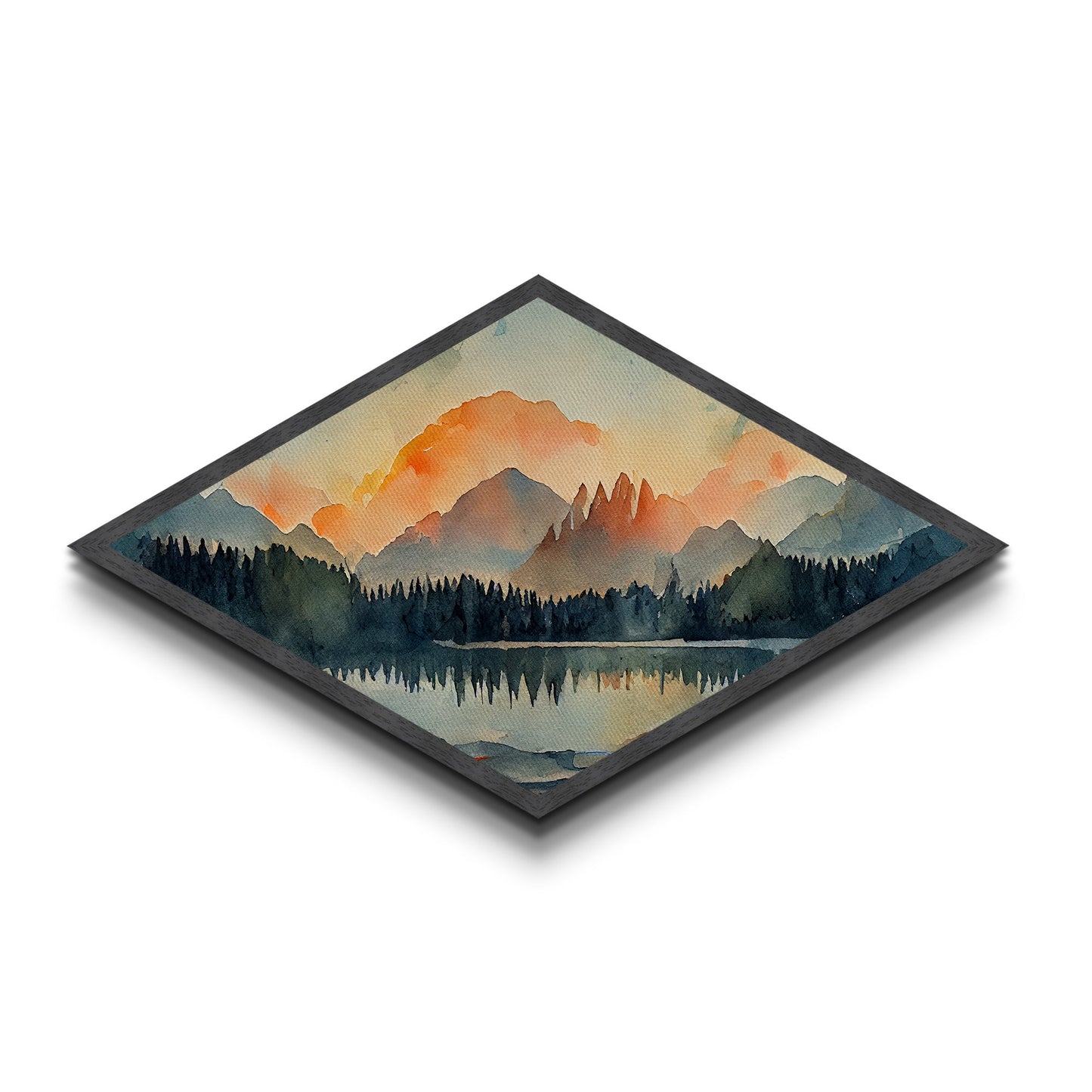 Diamond Shaped Watercolor Painting of a Forest Fire, Canvas Art Print, Cool Living Room Art, Depressing Art, Landscape Painting