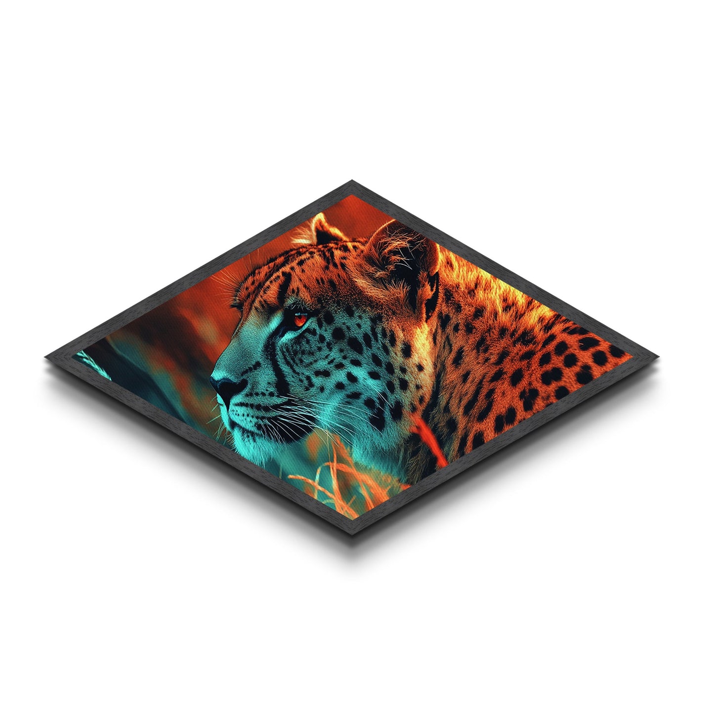 Jungle Sentinel Diamond Shaped Canvas Embossed Print Fierce Cheetah Animal Wall Decor Wild Safari Energy Bedroom Statement Wildlife Art