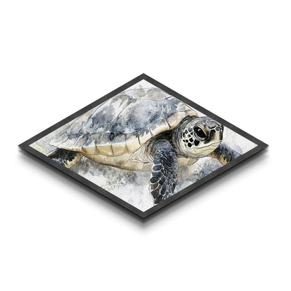 Majestic Turtle - Diamond Shaped Canvas Textured Print Sea Life Wall Decor Coastal Nature Gift Ocean Nursery Art Watercolor Style