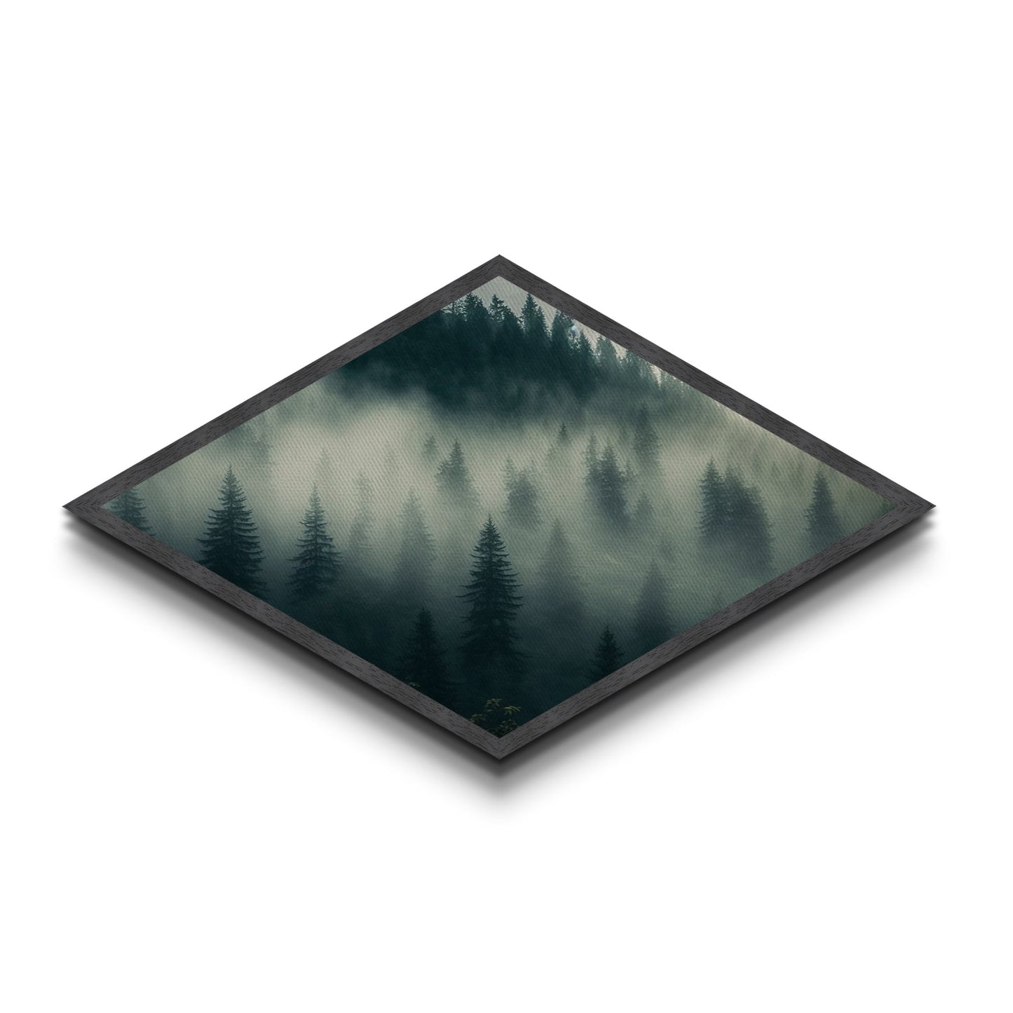 Fog Drenched Pines Diamond Shaped Forest Landscape Canvas Art Print Serene Tree Silhouettes Moody Mountain Fog Wilderness Wall Art