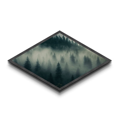 Fog Drenched Pines Diamond Shaped Forest Landscape Canvas Art Print Serene Tree Silhouettes Moody Mountain Fog Wilderness Wall Art