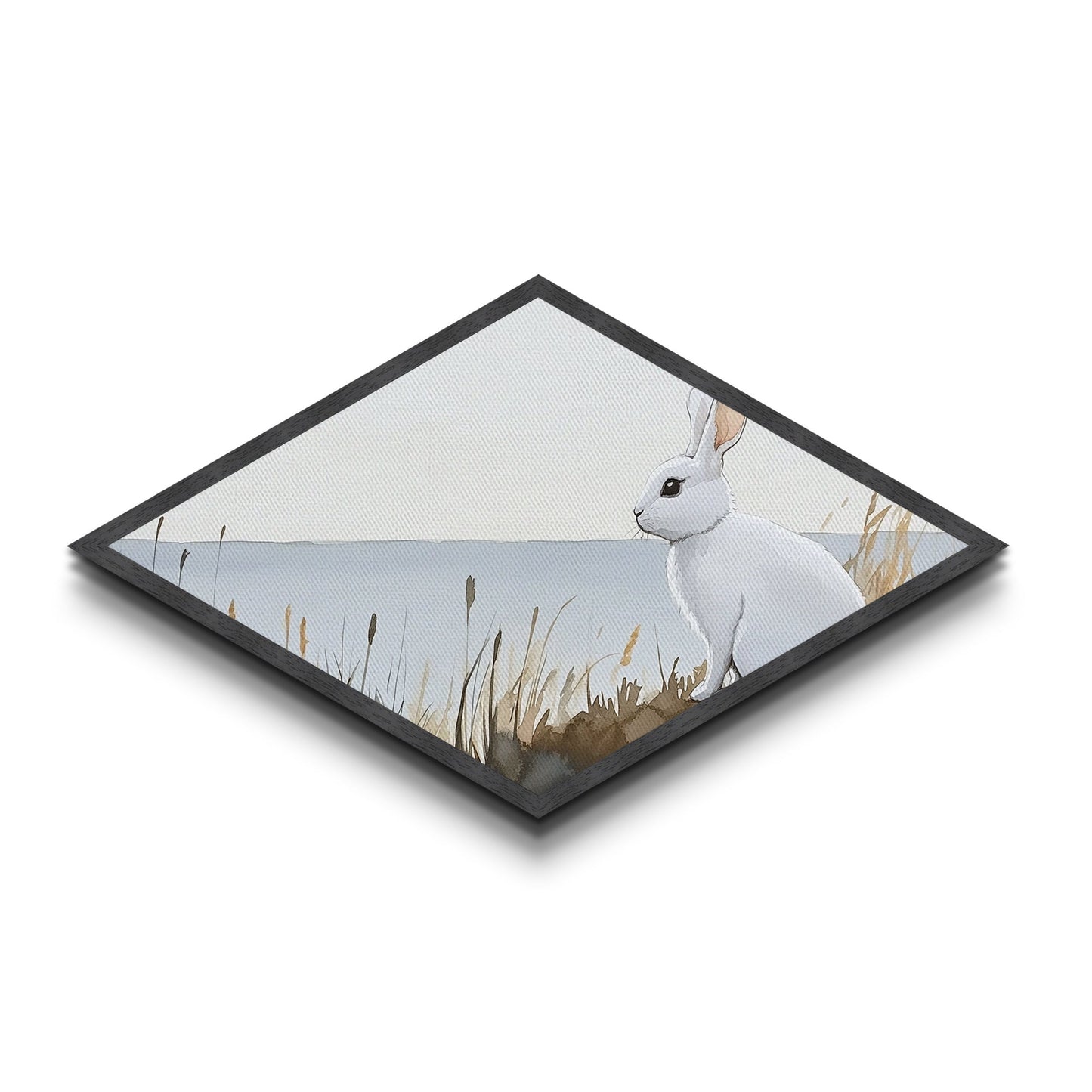 Small Owl Feather Print, Nature Watercolor Painting Wall Art, Diamond Shaped Canvas Texture Print, Whimsy Wall Art