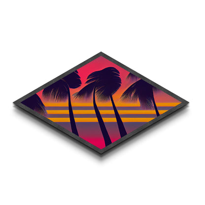 MCM Palm Trees Framed Canvas Art Print - Diamond Shaped Art - Retro Synthwave Home Decor