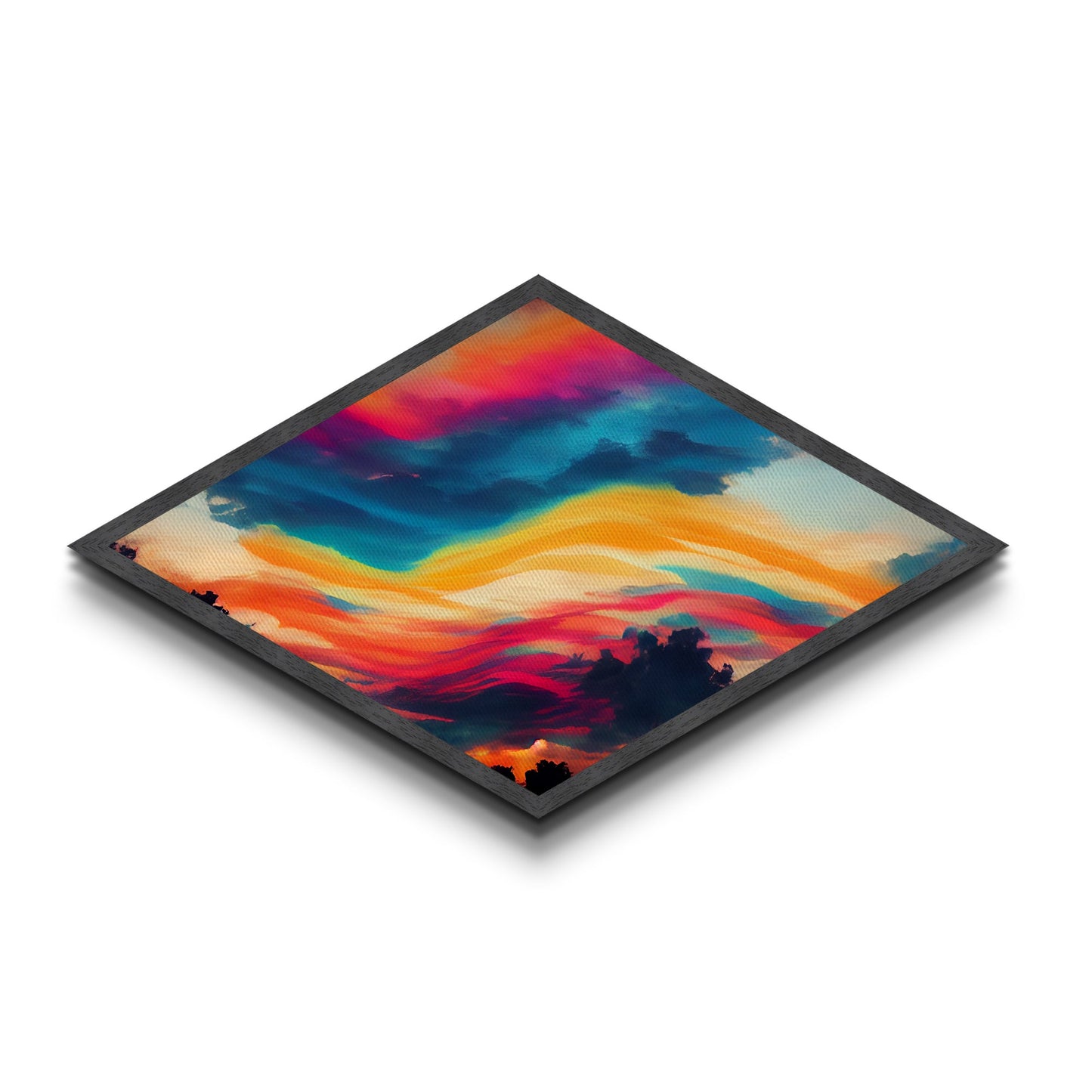 Technicolor Sky Dream Diamond Shaped Canvas Art Print abstract vibrant swirling clouds sunset landscape surreal wall decor gift