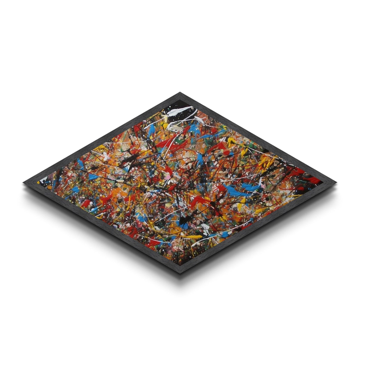 Electric Rhythm Splash Diamond Shaped Abstract Canvas Art Print Jackson Style Colorful Modern Wall Decor Bold Artistic Energy Piece