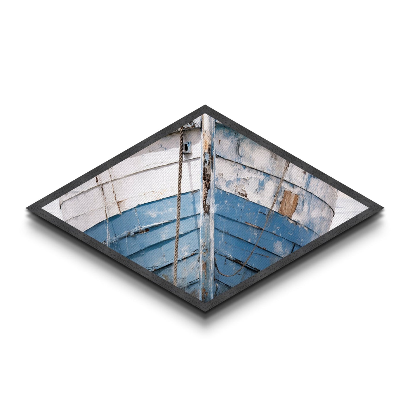 Faded Bow Voyage Diamond Shaped Canvas Textured Print old wooden boat front maritime rustic marine nautical vintage weathered ship art