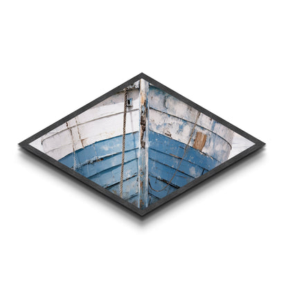 Faded Bow Voyage Diamond Shaped Canvas Textured Print old wooden boat front maritime rustic marine nautical vintage weathered ship art