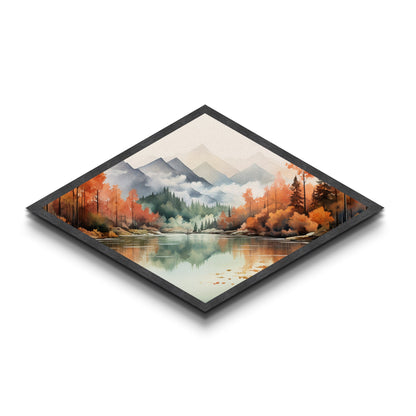Diamond Shaped Winter Forest Mosaic Canvas Textured Print Snowy Landscape Sunset Trees Stained Glass Look Seasonal Home Wall Art