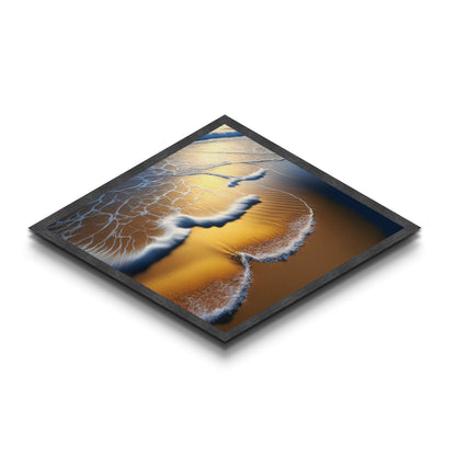 Golden Shoreline Tide – Diamond Shaped Ocean Wave Wall Decor, Coastal Nature Canvas Embossed Print, Beach Sunset Home Accent