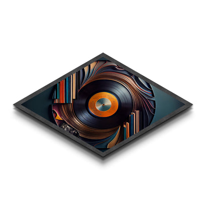 Vinyl Whirl Swirl – Diamond Shaped Retro Record Canvas Art Print, Music Room Decor with Bookshelf Turntable Vibe