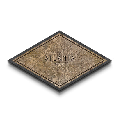 Atlanta Diamond Shaped City Map, Custom Diamond Shaped Wall Art, City Map Canvas