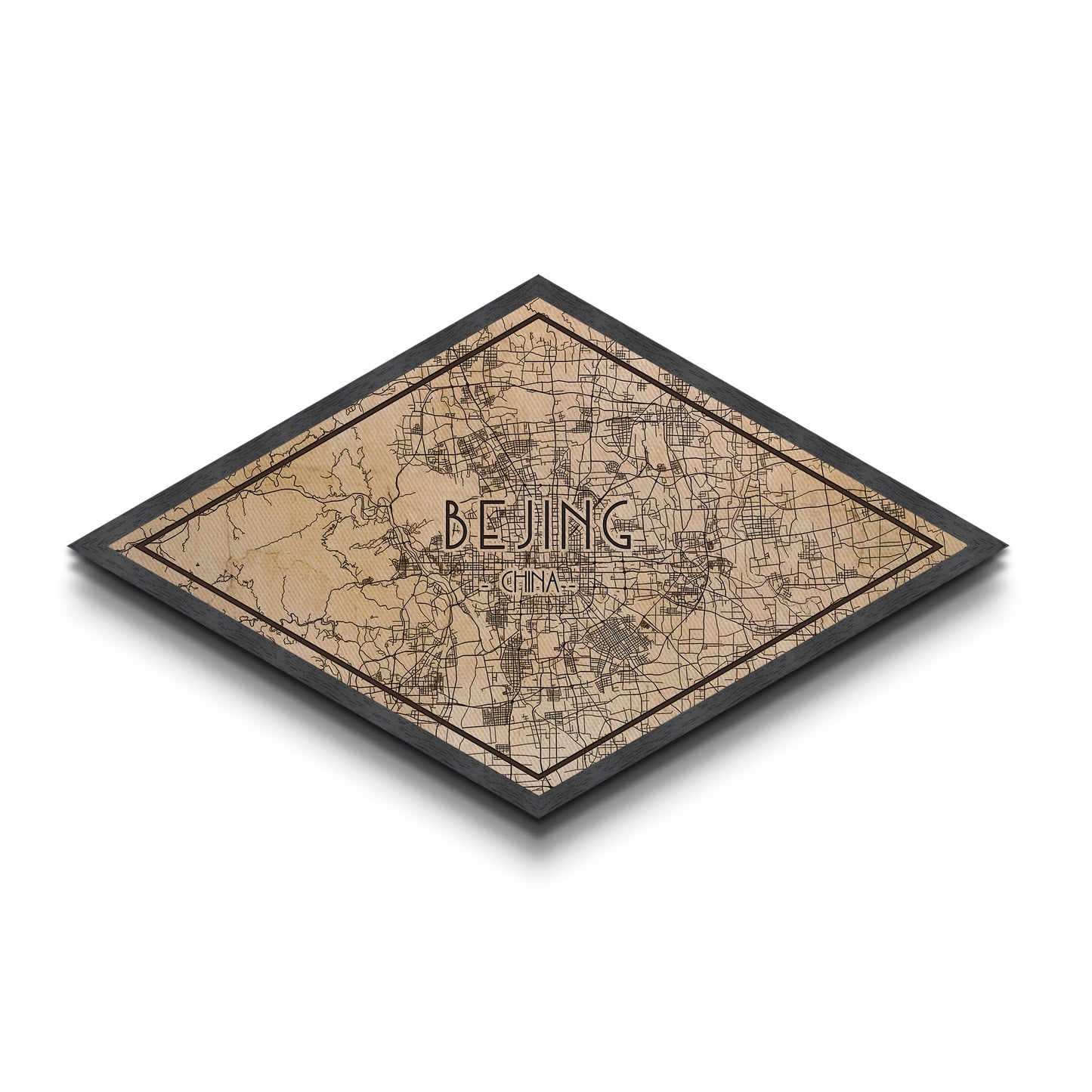 Beijin - China Diamond Shaped City Map, Custom Diamond Shaped Wall Art, City Map Canvas