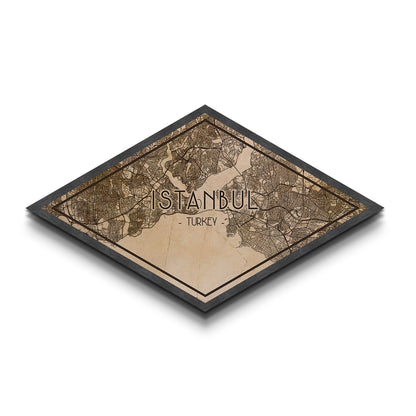Istanbul -Turkey Diamond Shaped City Map, Custom Diamond Shaped Wall Art, City Map Canvas