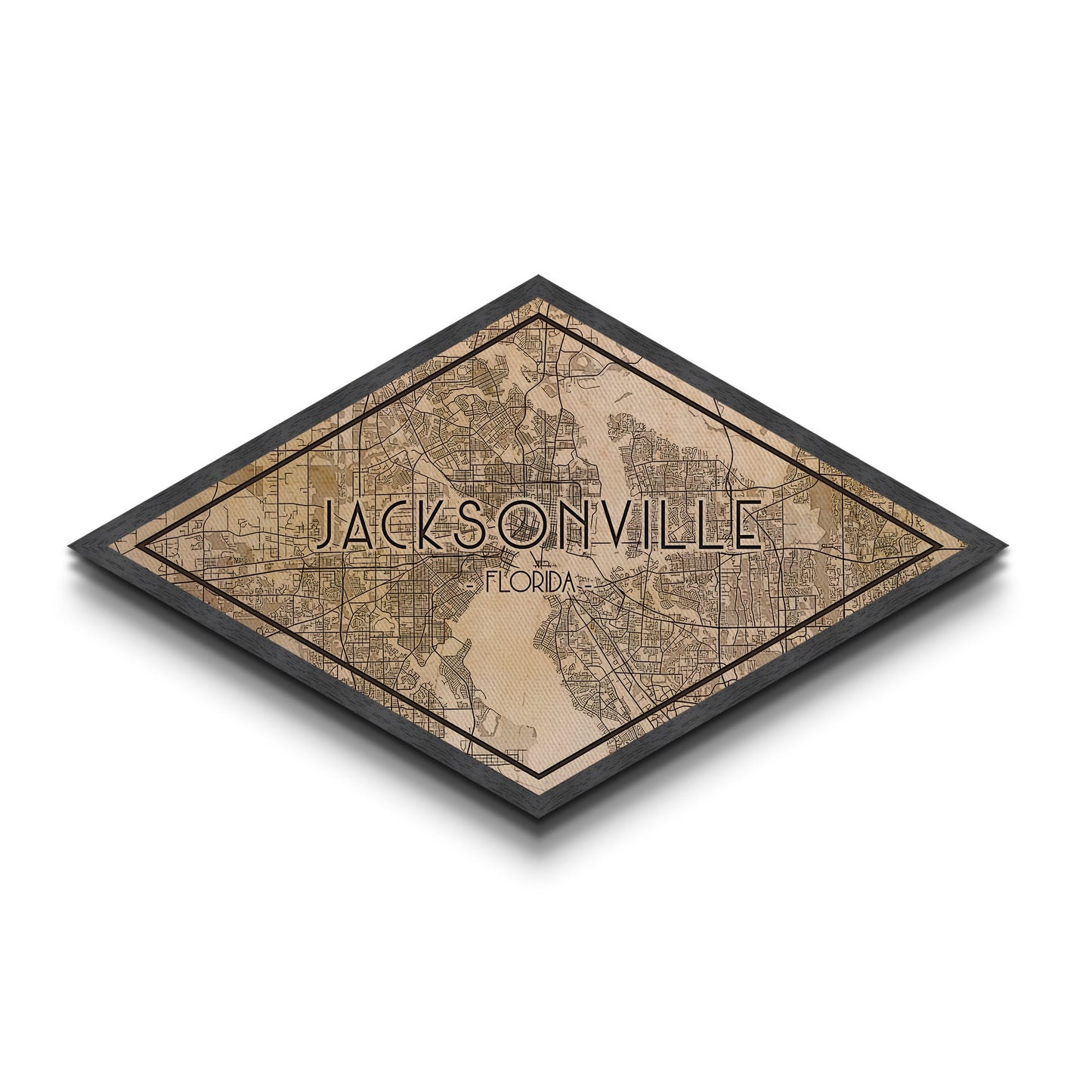 Jacksonville Diamond Shaped City Map, Custom Diamond Shaped Wall Art, City Map Canvas