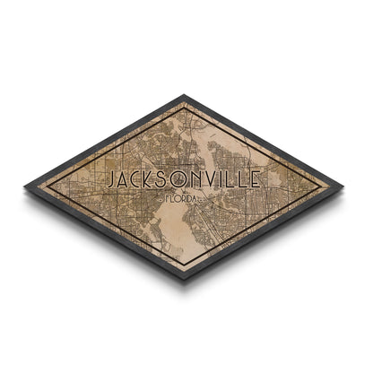 Jacksonville Diamond Shaped City Map, Custom Diamond Shaped Wall Art, City Map Canvas