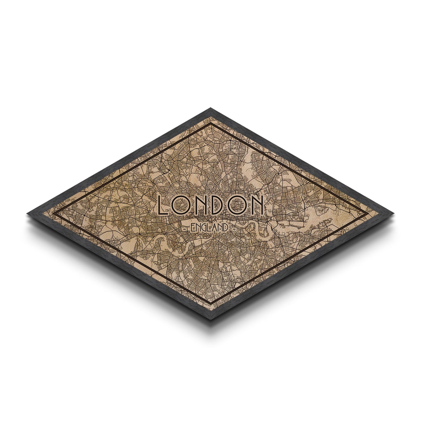 London - UK Diamond Shaped City Map, Custom Diamond Shaped Wall Art, City Map Canvas